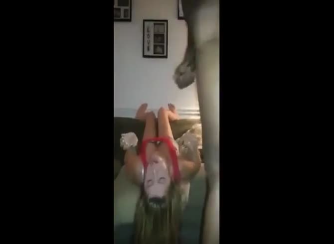 Video :Playful girl caught in cam sucking and eating boyfriend's black balls